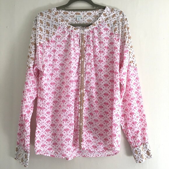Sundance Pink and White Aztec Print Button-Up Blouse Size XL - Picture 1 of 9